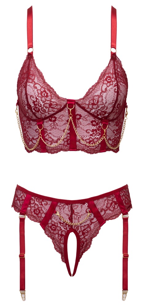 Dessous-Set aus dunkelroter Spitze