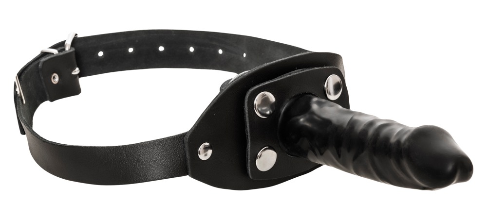 Knebel aus Latex mit Außen-Dildo