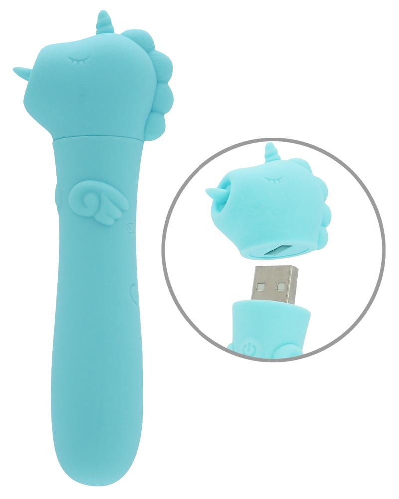 Minivibrator mit USB-Stecker unter’m Einhorn-Köpfchen