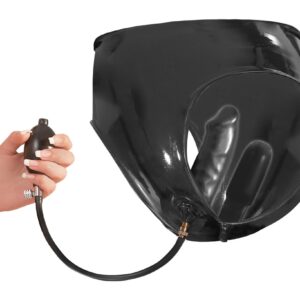 Slip aus Latex, mit integrietem aufpumpbaren Doppel-Dildo